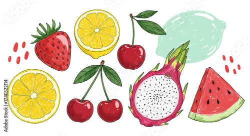 Delicious assortment of fresh fruits: a vibrant and healthy food illustration