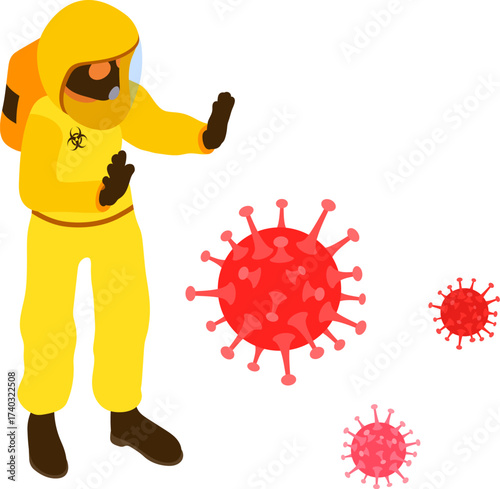 Doctor in protective coverall stop coronavirus