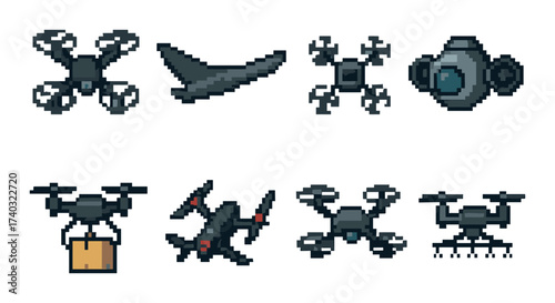 Pixel art drones: varieties of remote-controlled drones in 8-bit design