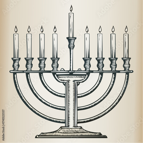  cross-hatch menorah filigree engraving for elegant hanukkah cards and commemorative stationery