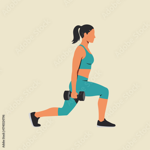 Woman performing a lunge with dumbbells