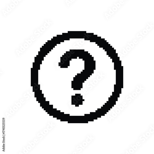 Pixelated question mark inside a pixelated circle icon for websites or presentations