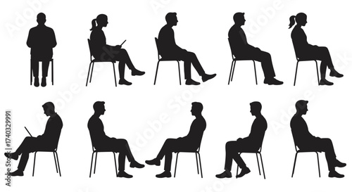 Collection of Diverse Silhouette Figures Sitting on Chairs in Various Poses