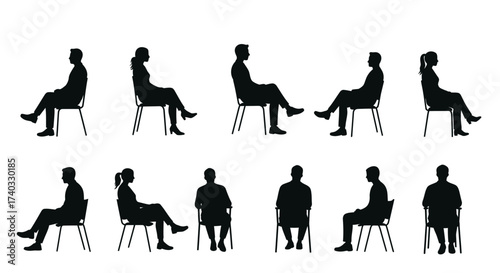 Silhouette collection of people sitting in chairs in different positions