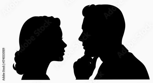 Silhouette illustration of a man and woman facing each other in profile