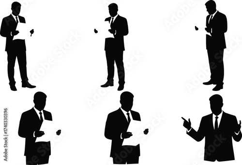 Businessman silhouette, office worker, document pose, corporate job, professional gesture, business suit, presentation work, career occupation