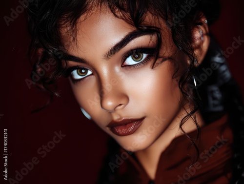 Young woman with curly dark...