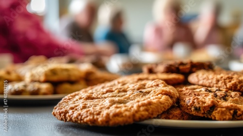 Crispy cookies piled on pla...