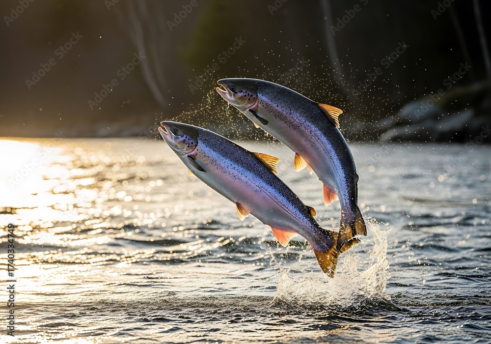 Fototapeta premium Salmon Jumping in River.