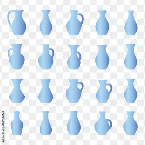  Minimalist Blue Vases and Pitchers Vector Icon Set