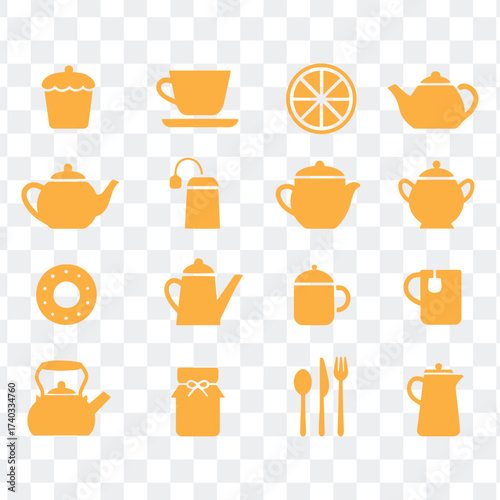 Vector Icons of Teapots, Tea Cups and Coffee Sets.