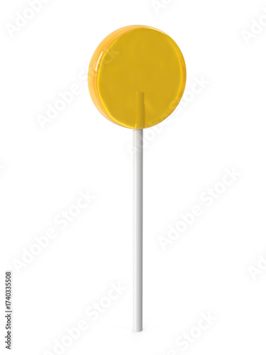 Yellow lollipop on white stick isolated
