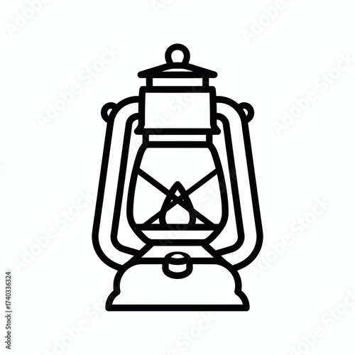 Black and white illustration of a vintage kerosene lantern, perfect for camping and outdoor adventures.