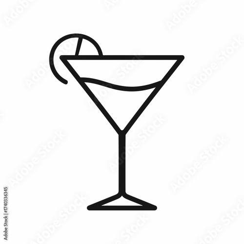 A minimalist line art illustration of a martini glass with a lime wedge garnish.