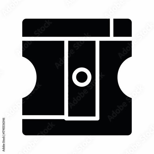 Black silhouette icon of a classic manual pencil sharpener with a single hole.