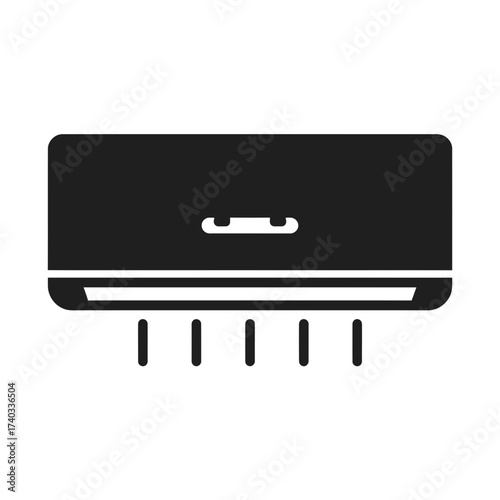 A black silhouette of a modern split air conditioning unit mounted on a wall.