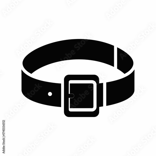 A black and white silhouette icon of a belt with a buckle.