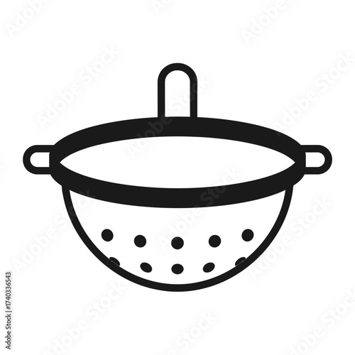 Black and white illustration of a colander with holes.