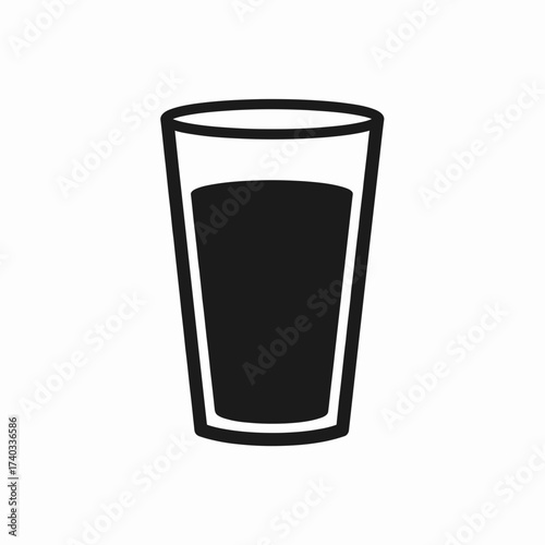 Simple black and white icon of a glass filled with liquid, representing a drink.