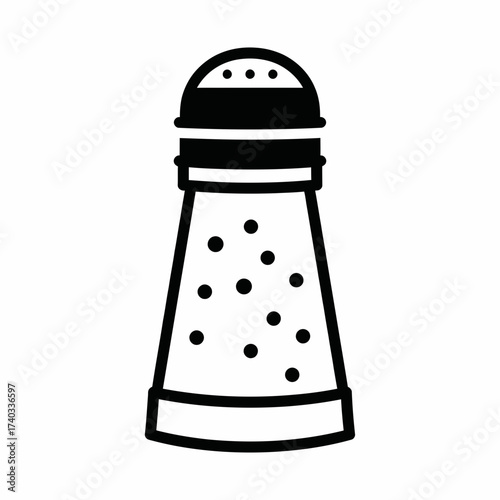 Illustration of a salt shaker with a black lid and base.
