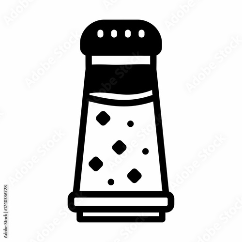 A black and white illustration of a salt shaker filled with salt crystals.