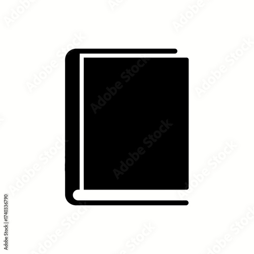 Simple black icon of a book standing upright, representing knowledge, education, and literature on a white background.