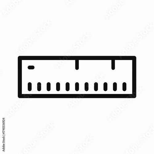 Black and white illustration of a ruler with measurement markings, used for measuring length.