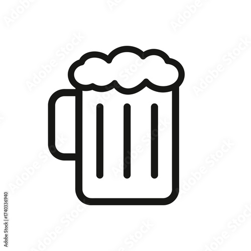A simple black outline icon of a beer mug filled with a frothy beverage on a white background.