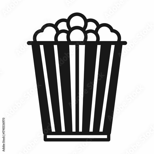 Black and white illustration of a container overflowing with popcorn.