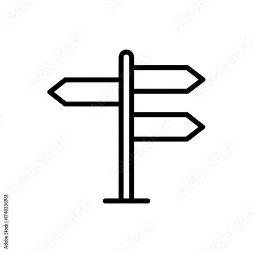 A simple black line icon of a directional signpost with three arrows pointing left and right.