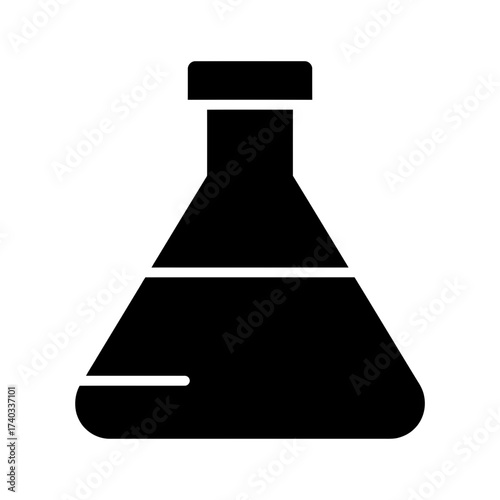 Black silhouette of an Erlenmeyer flask containing liquid, representing scientific research and laboratory work.