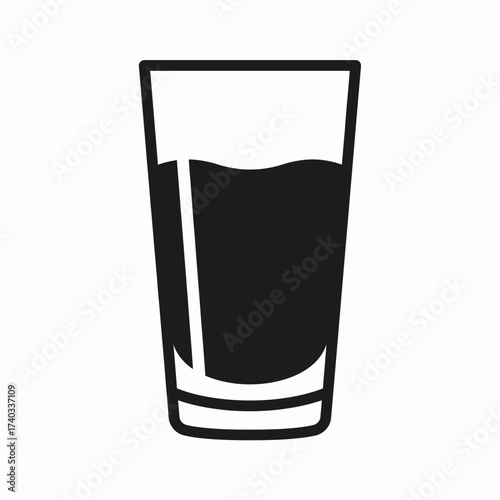 Simple black and white icon of a glass filled with liquid, representing beverages or hydration.
