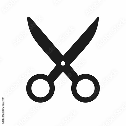 Black scissors with round handles on a white background.