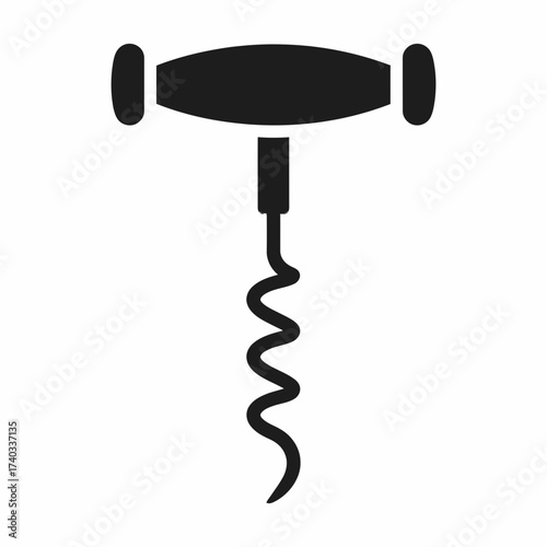 Black silhouette of a corkscrew with a handle and a spiral.
