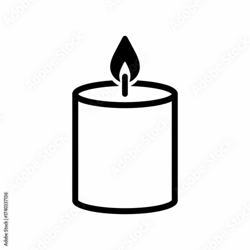 Simple black and white outline icon of a lit candle with a burning flame.