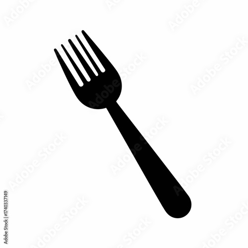 Black fork silhouette on a white background, perfect for culinary and dining concepts.
