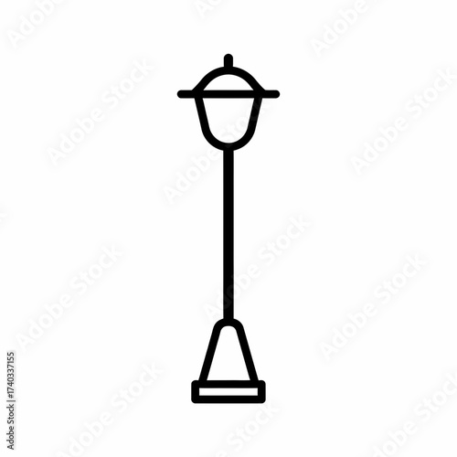 A simple black and white line drawing of a classic lamppost.