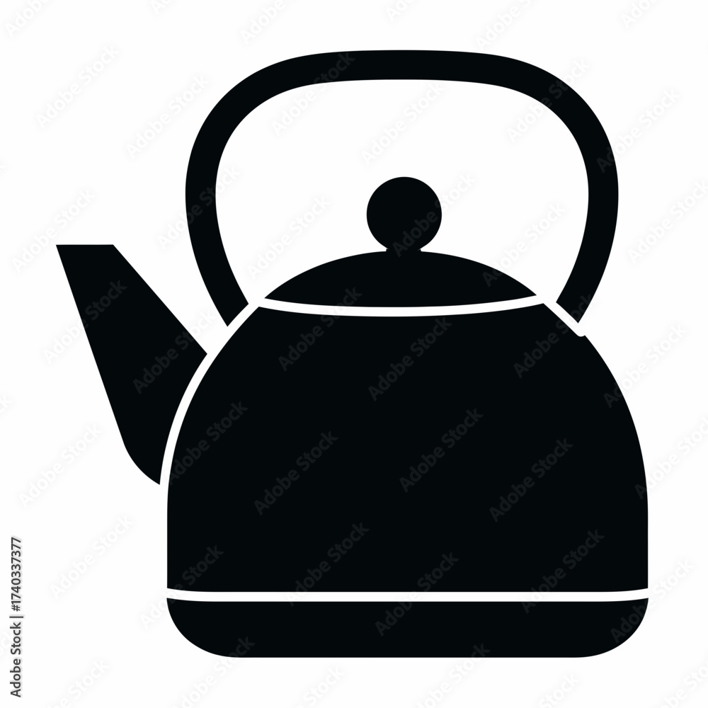 Obraz premium Black silhouette of a kettle with a spout, handle, and a small knob on top.