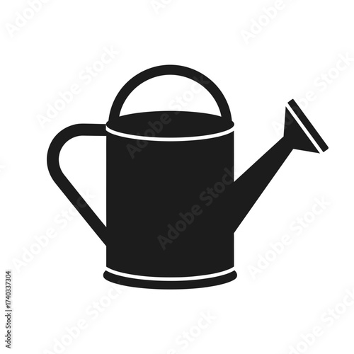 Black silhouette of a watering can, a gardening tool used for watering plants and flowers.