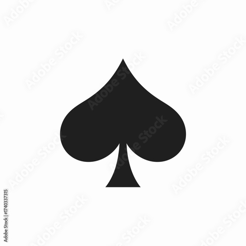 Black spade symbol, a playing card suit, commonly used in card games and design.