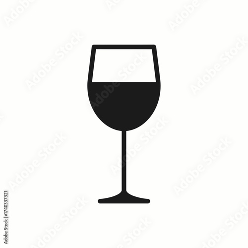 A simple black silhouette icon of a wine glass partially filled with liquid on a plain white background.