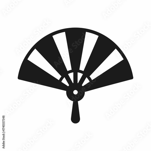 Illustration of a folding fan with alternating black and white stripes.