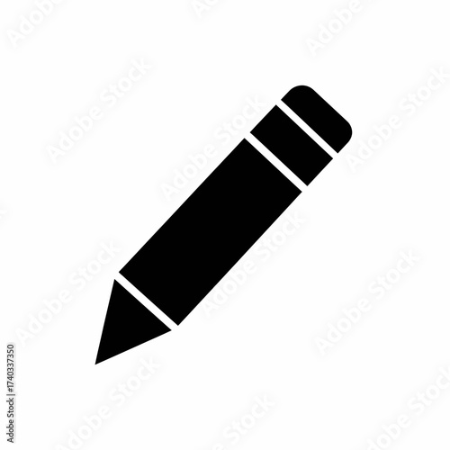 A simple black silhouette of a pencil with a sharpened tip and an eraser at the end, isolated on a white background.