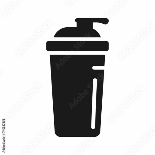 Black silhouette of a protein shaker bottle with a flip-top lid, commonly used for mixing supplements or drinks.
