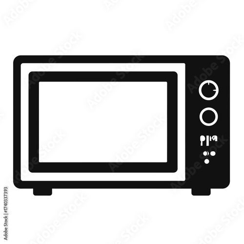 A simple black and white vector icon of a microwave oven, shown from the front with a control panel.