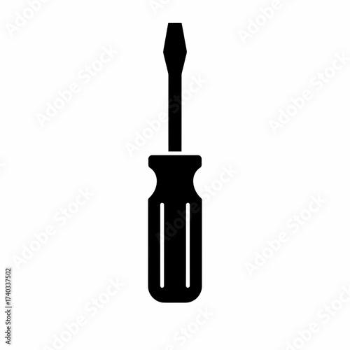 A simple black silhouette icon of a flat-head screwdriver with a classic handle, isolated on a white background.