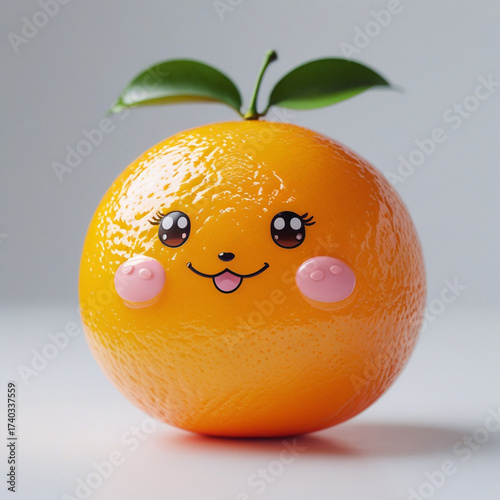 Ultrarealistic cute orange with big, expressive eyes and rosy cheeks exudes vibrant joy.
