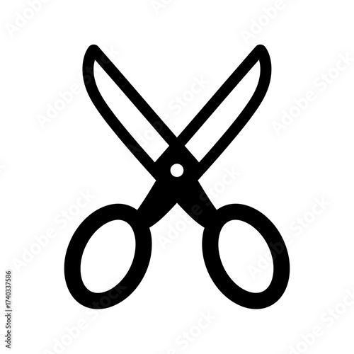 A simple black and white illustration of a pair of scissors, symbolizing cutting or crafting.