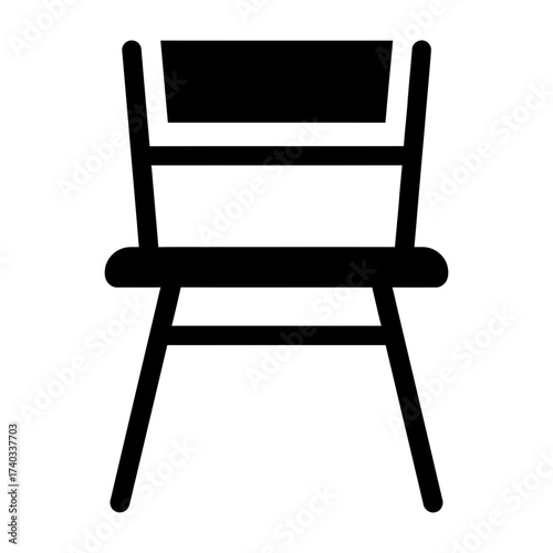 Simple black silhouette icon of a chair with a backrest and four legs on a white background, front view.