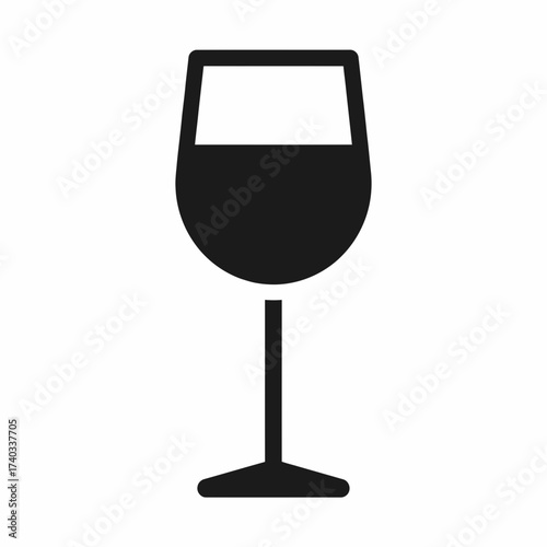Stylized wine glass icon with dark liquid inside on a white background.